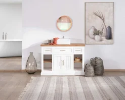 New Meuble avec vasque simple en acacia blanc 