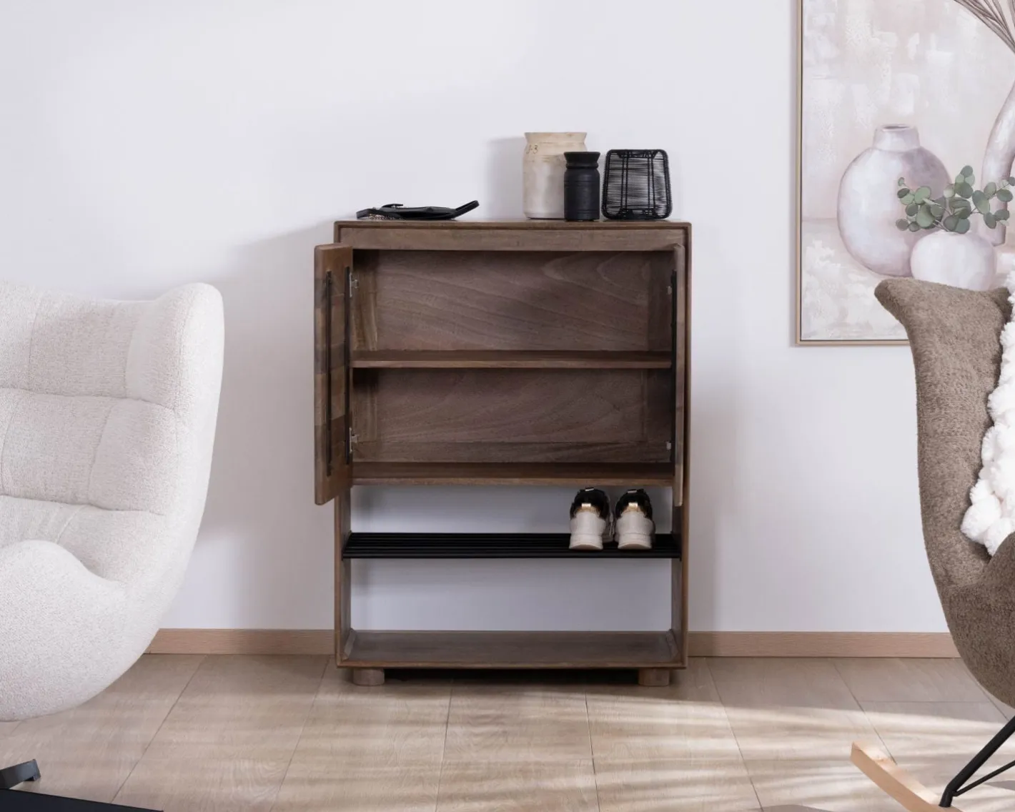 Discount Meuble à chaussures en manguier massif "Geta" avec rangements Meuble À Chaussures|Meuble D'Entrée