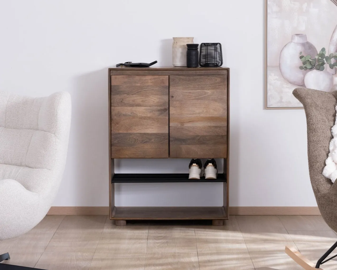 Discount Meuble à chaussures en manguier massif "Geta" avec rangements Meuble À Chaussures|Meuble D'Entrée