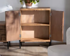 Clearance Meuble de rangement bas acacia style ethnique piètement métal "Géonidum" Rangement|Buffet Et Bahut