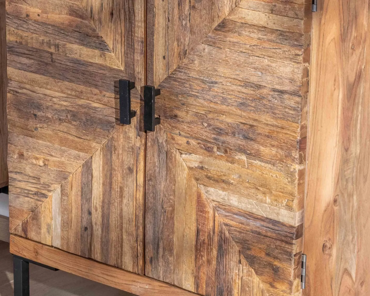 Clearance Meuble de rangement bas acacia style ethnique piètement métal "Géonidum" Rangement|Buffet Et Bahut