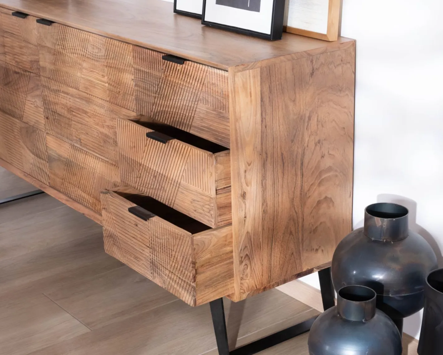 Hot Meuble de rangement bas 160 cm avec tiroirs "Uky" design contemporain esprit rétro Buffet Et Bahut
