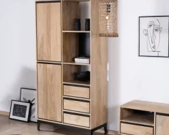 Outlet Meuble de rangement haut en manguier naturel et noir design épuré "Bocca" Rangement|Bibliothèque