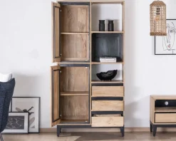 Outlet Meuble de rangement haut en manguier naturel et noir design épuré 