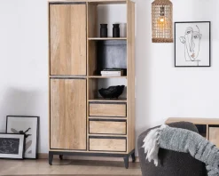 Outlet Meuble de rangement haut en manguier naturel et noir design épuré 
