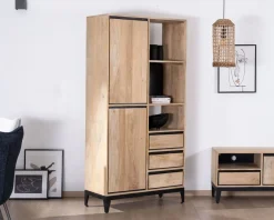 Outlet Meuble de rangement haut en manguier naturel et noir design épuré 