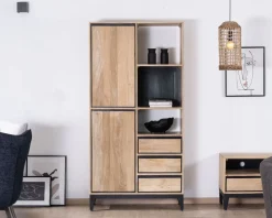 Outlet Meuble de rangement haut en manguier naturel et noir design épuré 