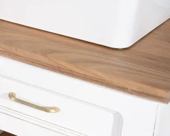 Hot Meuble de salle bain double en acacia naturel et blanc "Trégastel" Meuble Sous Vasque