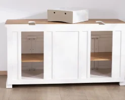 Hot Meuble de salle bain double en acacia naturel et blanc 