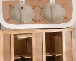 Online Meuble de salle de bain deux vasques bois et quartz 150cm 