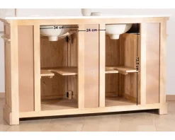 Online Meuble de salle de bain deux vasques bois et quartz 150cm 