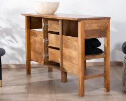 Best Meuble de salle de bain double en manguier foncé 140 cm avec niches et tiroirs 