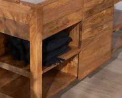 Best Meuble de salle de bain double en manguier foncé 140 cm avec niches et tiroirs 