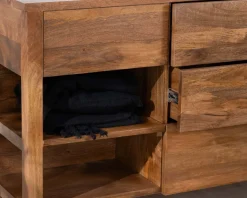 Best Meuble de salle de bain double en manguier foncé 140 cm avec niches et tiroirs 