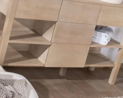 Sale Meuble de salle de bain double en manguier blanchi 140 cm avec niches et tiroirs