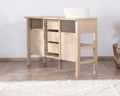 Sale Meuble de salle de bain double en manguier blanchi 140 cm avec niches et tiroirs