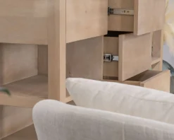 Sale Meuble de salle de bain double en manguier blanchi 140 cm avec niches et tiroirs