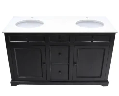 Best Meuble de salle de bain noir dessus quartz blanc 