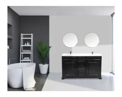 Best Meuble de salle de bain noir dessus quartz blanc 