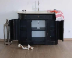 Hot Meuble de salle de bain 1 vasque quartz blanc et bois noir 
