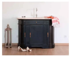 Hot Meuble de salle de bain 1 vasque quartz blanc et bois noir 