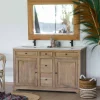Online Meuble de salle de bain 2 vasques manguier et quartz blanc "Elégance" Meuble Sous Vasque
