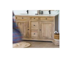 Online Meuble de salle de bain 2 vasques manguier et quartz blanc