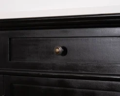 Clearance Meuble double vasque coins arrondis bois noir quartz blanc 