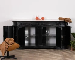 Clearance Meuble double vasque coins arrondis bois noir quartz blanc 