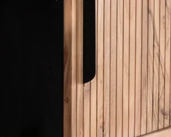 Clearance Meuble haut multi-rangement design rétro "Bopee" acacia avec éclairage LED Vitrine Et Argentier|Rangement