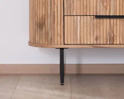 Clearance Meuble haut multi-rangement design rétro "Bopee" acacia avec éclairage LED Vitrine Et Argentier|Rangement