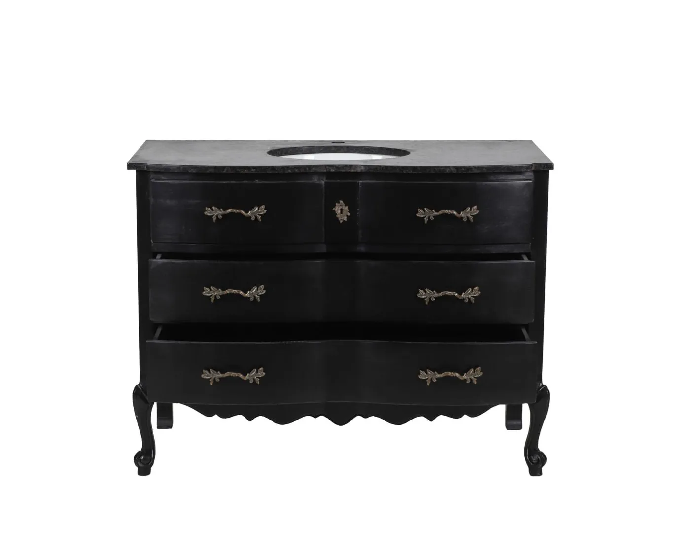 Meuble salle de bain en manguier noir et pierre tiroirs rétro style commode Meuble Sous Vasque