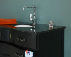 Meuble salle de bain en manguier noir et pierre tiroirs rétro style commode Meuble Sous Vasque