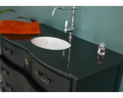 Meuble salle de bain en manguier noir et pierre tiroirs rétro style commode Meuble Sous Vasque