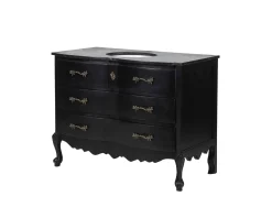 Meuble salle de bain en manguier noir et pierre tiroirs rétro style commode Meuble Sous Vasque