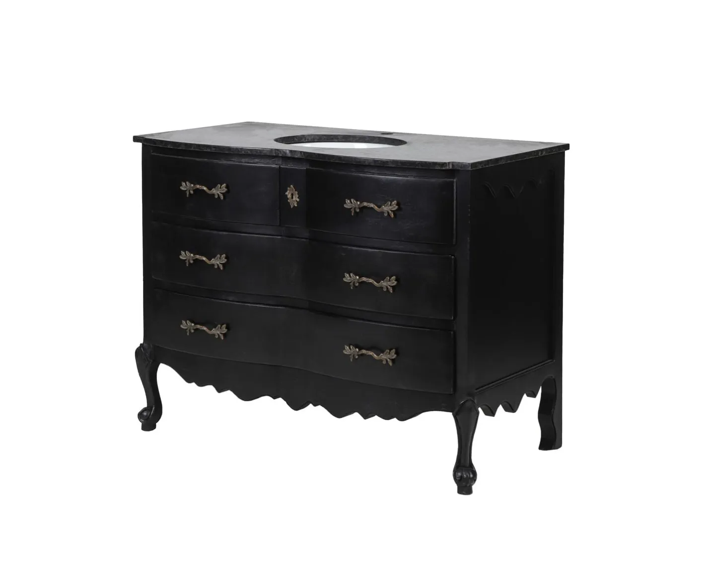 Meuble salle de bain en manguier noir et pierre tiroirs rétro style commode Meuble Sous Vasque