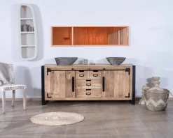 Hot Meuble salle de bain industriel métal et bois 