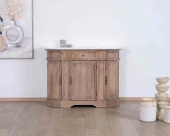 Discount Meuble salle de bain 1 vasque manguier massif quartz blanc "Églantine" Meuble Sous Vasque