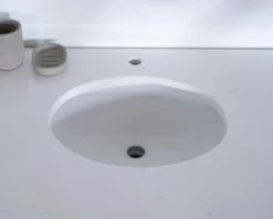 Discount Meuble salle de bain 1 vasque manguier massif quartz blanc 