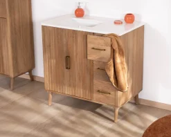 Discount Meuble simple vasque 90 cm "Malova" en manguier massif style vintage chic Meuble Sous Vasque