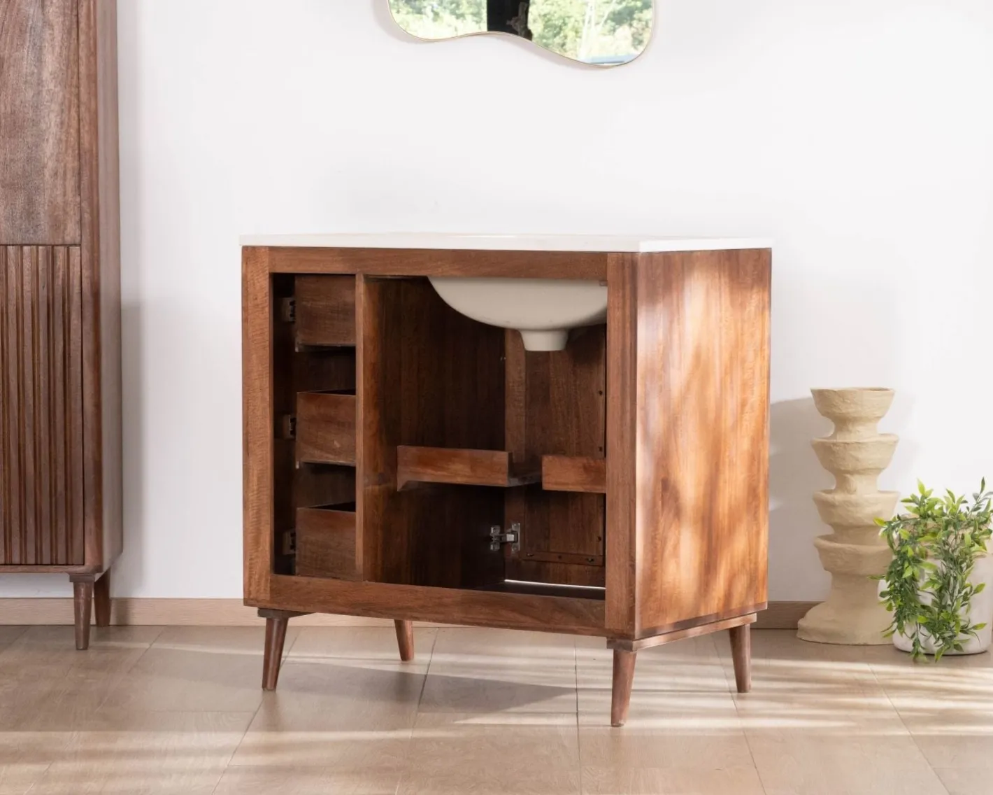 Sale Meuble simple vasque en manguier foncé "Malova" 90 cm style rétro chic Meuble Sous Vasque