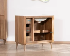 Sale Meuble simple vasque en manguier foncé