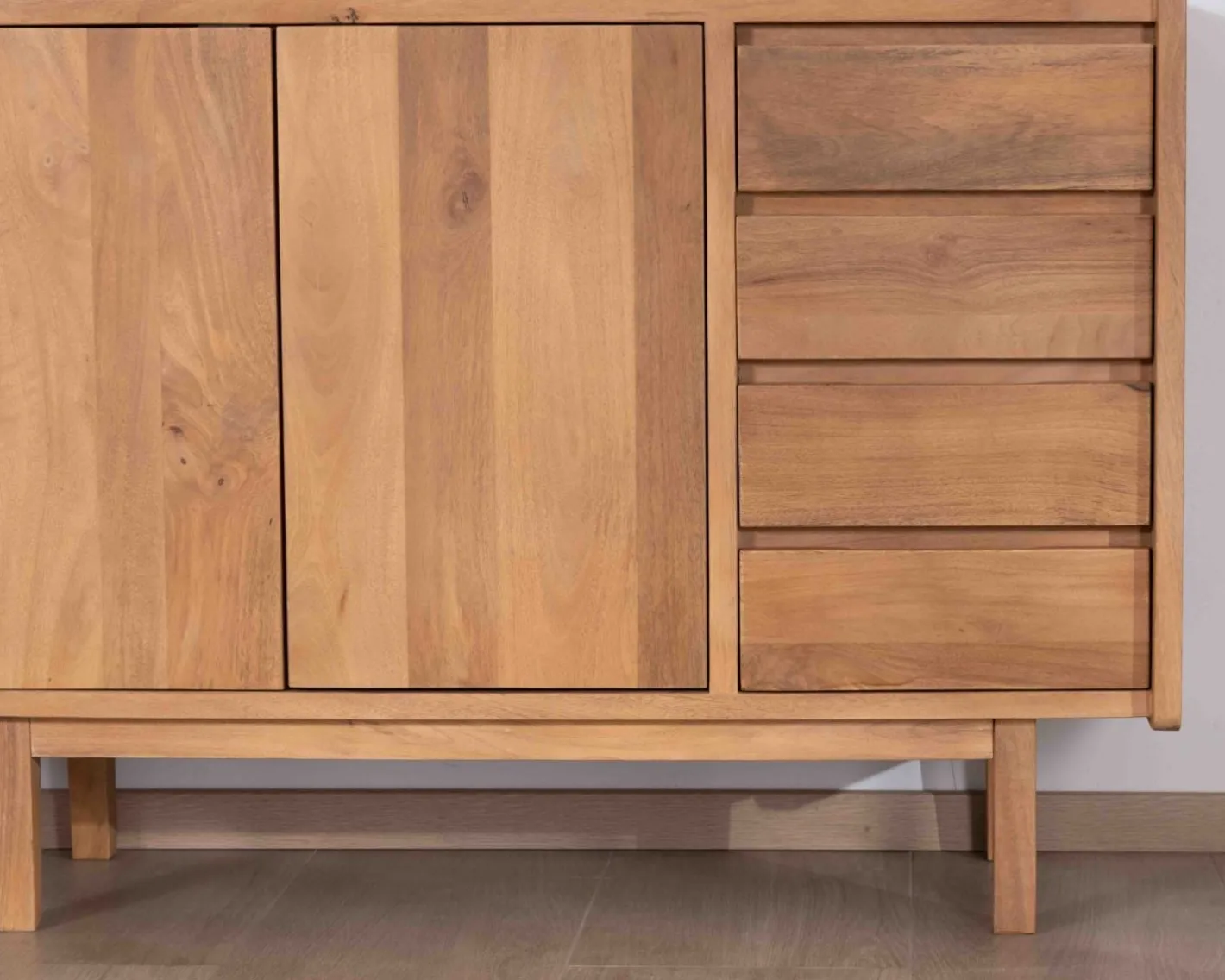Discount Meuble sous vasque 120 cm avec portes et tiroirs "Kahiko" en manguier teinte chêne clair Meuble Sous Vasque