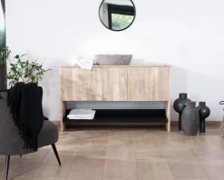 Discount Meuble sous vasque 120 cm en bois naturel et noir "Nani" avec grande niche Meuble Sous Vasque