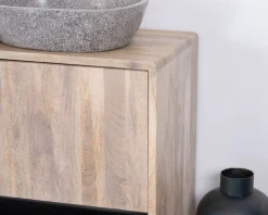 Discount Meuble sous vasque 120 cm en bois naturel et noir 