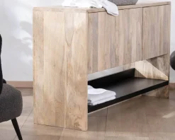 Discount Meuble sous vasque 120 cm en bois naturel et noir 