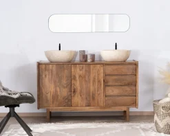 Best Meuble sous vasque 140 cm en manguier foncé avec portes et tiroirs "Kahiko" Meuble Sous Vasque