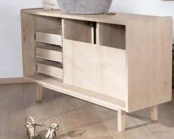 Sale Meuble sous vasque 140 cm en manguier blanchi avec portes et tiroirs