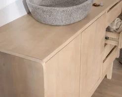 Sale Meuble sous vasque 140 cm en manguier blanchi avec portes et tiroirs