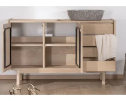Sale Meuble sous vasque 140 cm en manguier blanchi avec portes et tiroirs